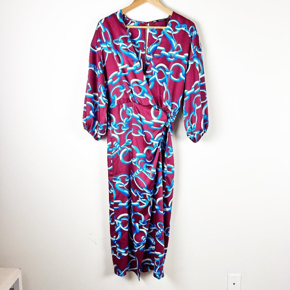 2/$30 Zara Blogger Fav Satin Burgundy Midi Dress S NWT - Picture 3 of 5